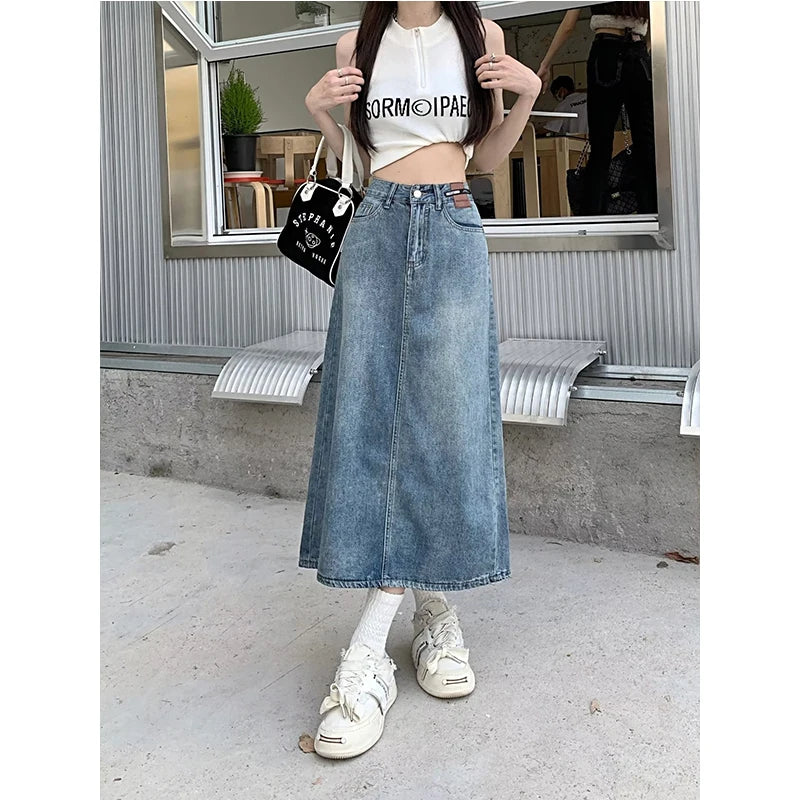 High Waist Jeans Skirt Straight Side Split A-line Pencil Skirt-Denim Skirts-Arimonz-Arimonz