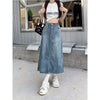 High Waist Jeans Skirt Straight Side Split A-line Pencil Skirt-Denim Skirts-Arimonz-Blue-L-Arimonz