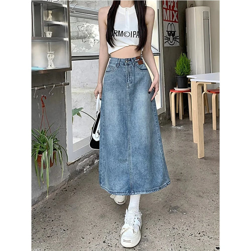 High Waist Jeans Skirt Straight Side Split A-line Pencil Skirt-Denim Skirts-Arimonz-Arimonz