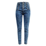 High-Waist Pearl Breasted Cargo Pants Skinny Jeans for Women-Skinny Jeans-Arimonz-Arimonz