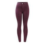 High Waist White Basic Stretch Skinny Denim Pants Trousers Jeans-Skinny Jeans-Arimonz-burgundy-L-Arimonz