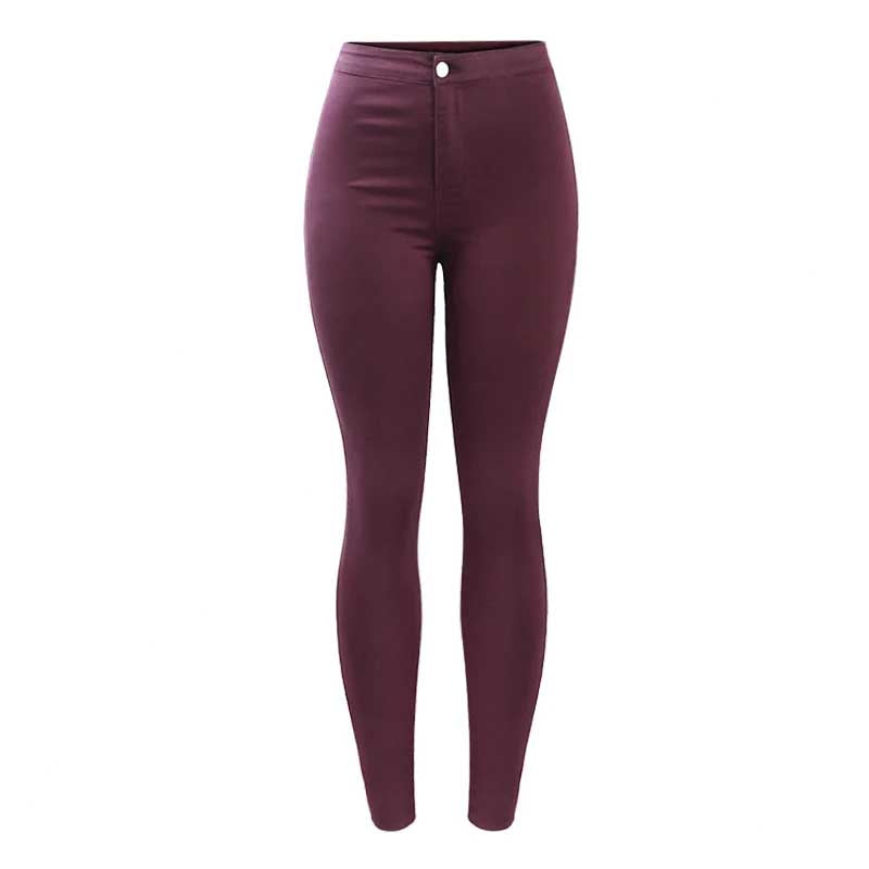 High Waist White Basic Stretch Skinny Denim Pants Trousers Jeans-Skinny Jeans-Arimonz-burgundy-L-Arimonz