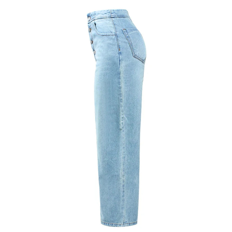 High Waist Wide Leg Jeans With Pockets Women Button Fly Denim Pants-Skinny Jeans-Arimonz-Arimonz