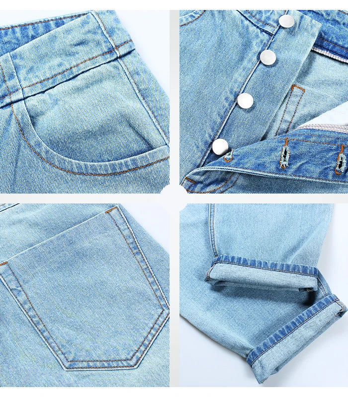 High Waist Wide Leg Jeans With Pockets Women Button Fly Denim Pants-Skinny Jeans-Arimonz-Arimonz