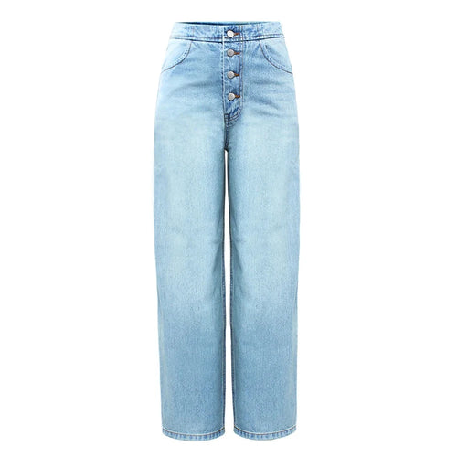 High Waist Wide Leg Jeans With Pockets Women Button Fly Denim Pants-Skinny Jeans-Arimonz-Blue-24-Arimonz