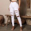 High-waisted Jeans Stretch Wash Ripped Breasted Denim Pencil Pants-Skinny Jeans-Arimonz-White-S-Arimonz