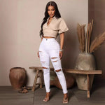 High-waisted Jeans Stretch Wash Ripped Breasted Denim Pencil Pants-Skinny Jeans-Arimonz-Arimonz