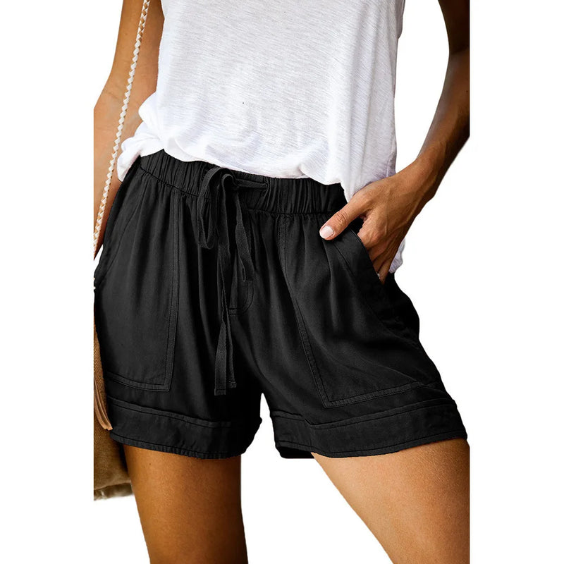High Waisted Lace Up Loose Twill Wide Leg Casual Shorts for Women-Shorts-Arimonz-black-S-Arimonz