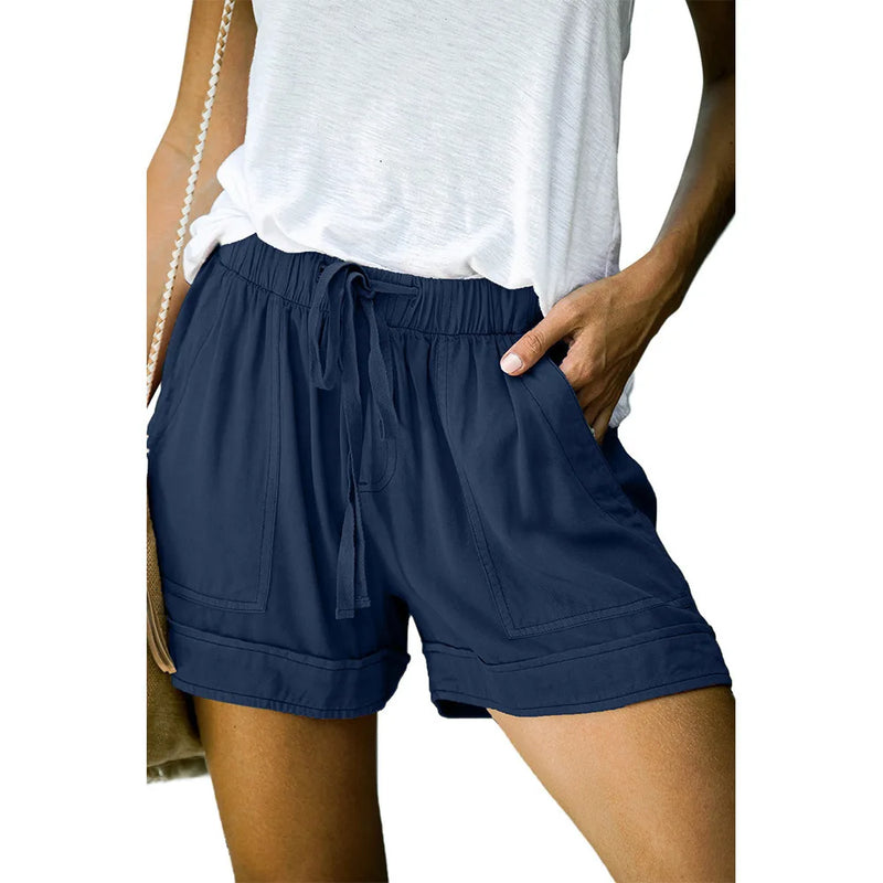 High Waisted Lace Up Loose Twill Wide Leg Casual Shorts for Women-Shorts-Arimonz-DEEP BLUE-S-Arimonz