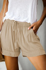 High Waisted Lace Up Loose Twill Wide Leg Casual Shorts for Women-Shorts-Arimonz-Khaki-S-Arimonz