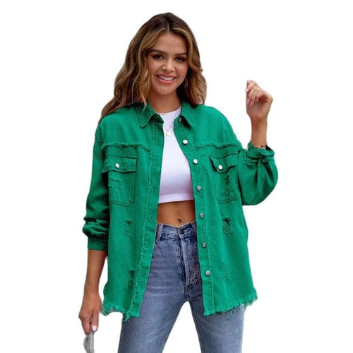 Holes Raw-edges Denim Jacket Women Casual Top Outerwear Jacket-Jean Jackets-Arimonz-Arimonz