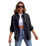 Holes Raw-edges Denim Jacket Women Casual Top Outerwear Jacket-Jean Jackets-Arimonz-Arimonz