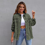 Holes Raw-edges Denim Jacket Women Casual Top Outerwear Jacket-Jean Jackets-Arimonz-Army green-S-Arimonz