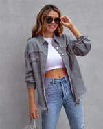 Holes Raw-edges Denim Jacket Women Casual Top Outerwear Jacket-Jean Jackets-Arimonz-Gray-S-Arimonz