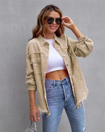 Holes Raw-edges Denim Jacket Women Casual Top Outerwear Jacket-Jean Jackets-Arimonz-Khaki-S-Arimonz