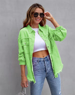 Holes Raw-edges Denim Jacket Women Casual Top Outerwear Jacket-Jean Jackets-Arimonz-Light green-S-Arimonz