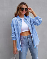 Holes Raw-edges Denim Jacket Women Casual Top Outerwear Jacket-Jean Jackets-Arimonz-sky blue-S-Arimonz