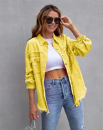Holes Raw-edges Denim Jacket Women Casual Top Outerwear Jacket-Jean Jackets-Arimonz-yellow-S-Arimonz