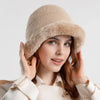 Houndstooth Winter Fur Women Bucket Hat Warm Windproof Cap-Bucket Hats-Arimonz-Beige A-Arimonz