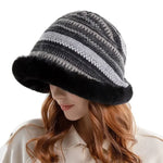 Houndstooth Winter Fur Women Bucket Hat Warm Windproof Cap-Bucket Hats-Arimonz-Black A-Arimonz