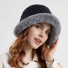 Houndstooth Winter Fur Women Bucket Hat Warm Windproof Cap-Bucket Hats-Arimonz-Black B-Arimonz