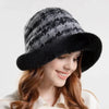 Houndstooth Winter Fur Women Bucket Hat Warm Windproof Cap-Bucket Hats-Arimonz-Black Grey-Arimonz