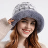 Houndstooth Winter Fur Women Bucket Hat Warm Windproof Cap-Bucket Hats-Arimonz-Grey-Arimonz