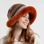 Houndstooth Winter Fur Women Bucket Hat Warm Windproof Cap-Bucket Hats-Arimonz-JT-Arimonz
