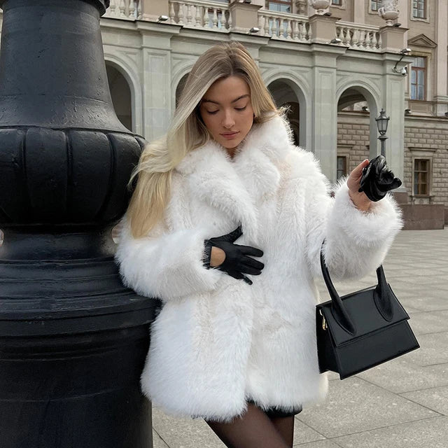 Iconic Fluffy Furry Faux Fur Jacket Winter Shaggy Overcoat Fur