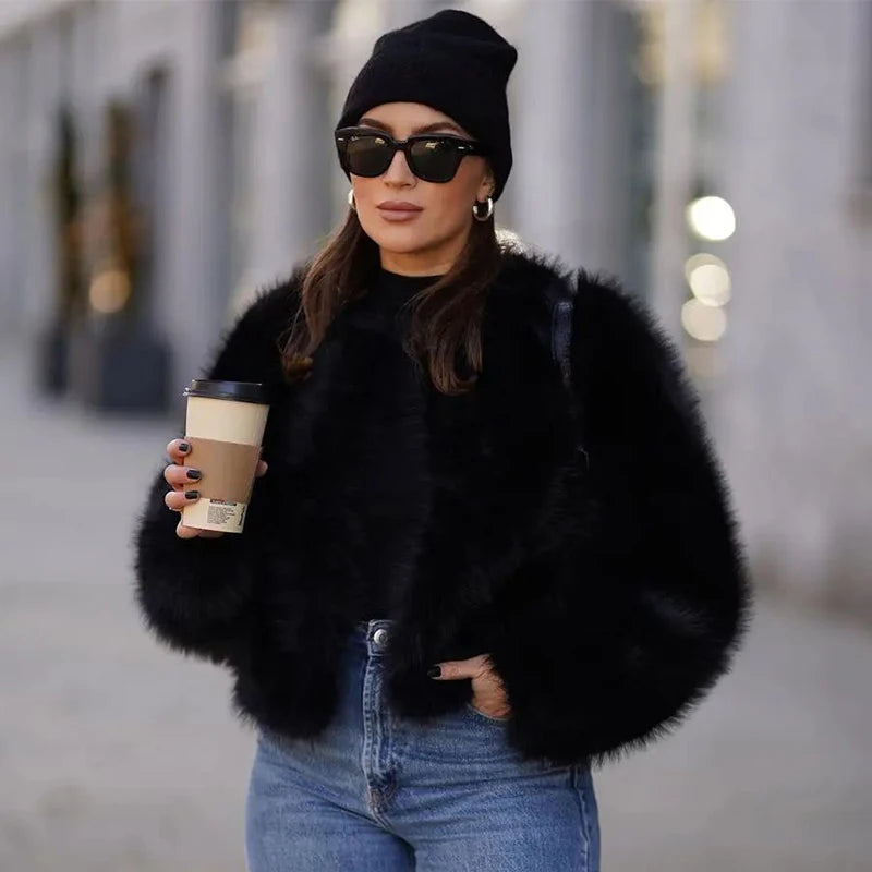 Iconic Street Faux Fur Coat Women Winter Fluffy Short Fur Jacket-Fuzzy Jackets-Arimonz-Arimonz