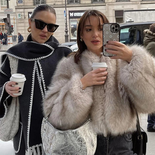 Iconic Street Faux Fur Coat Women Winter Fluffy Short Fur Jacket-Fuzzy Jackets-Arimonz-Arimonz