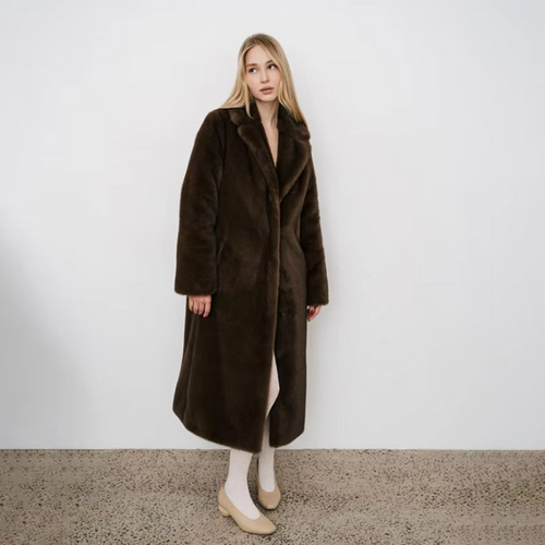 Iconic Women's Long Winter Faux Mink Fur Overcoat with Collar Jacket-Fuzzy Jackets-Arimonz-Arimonz