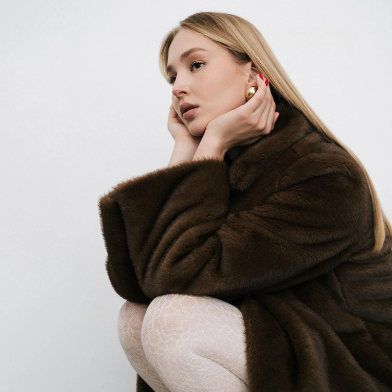 Iconic Women's Long Winter Faux Mink Fur Overcoat with Collar Jacket-Fuzzy Jackets-Arimonz-Arimonz