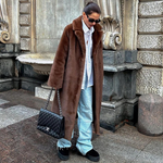 Iconic Women's Long Winter Faux Mink Fur Overcoat with Collar Jacket-Fuzzy Jackets-Arimonz-Arimonz