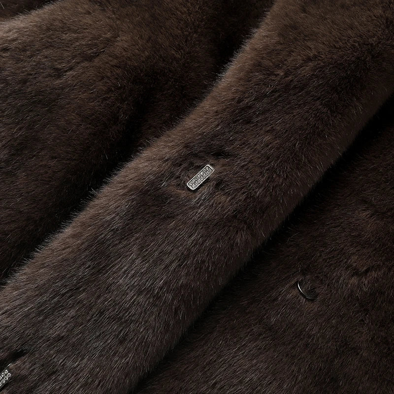 Iconic Women's Long Winter Faux Mink Fur Overcoat with Collar Jacket-Fuzzy Jackets-Arimonz-Arimonz
