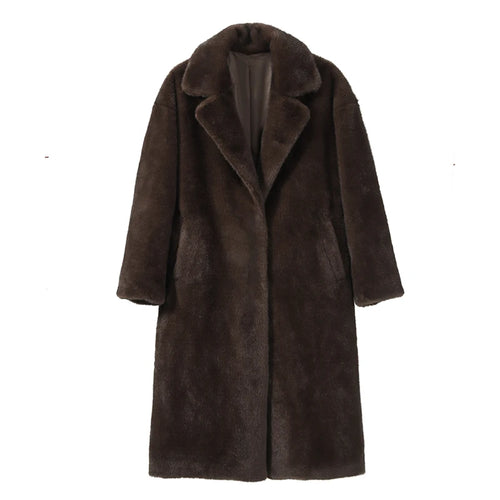 Iconic Women's Long Winter Faux Mink Fur Overcoat with Collar Jacket-Fuzzy Jackets-Arimonz-Model Vintage Brown-S-Arimonz