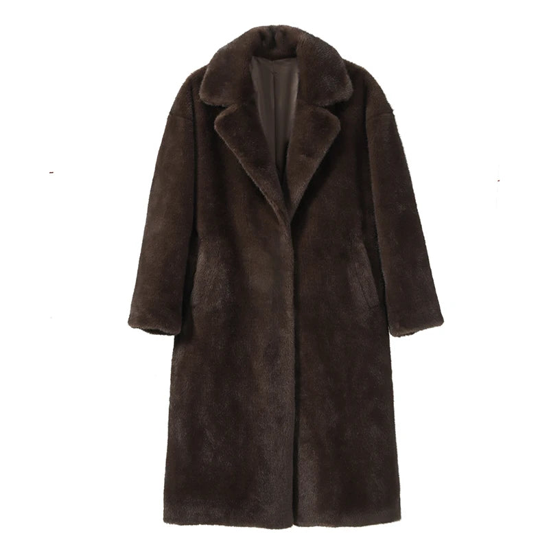 Iconic Women's Long Winter Faux Mink Fur Overcoat with Collar Jacket-Fuzzy Jackets-Arimonz-Model Vintage Brown-S-Arimonz