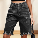 Knee Length Casual Jean Shorts Distressed High Waisted Denim Shorts-Denim Shorts-Arimonz-Arimonz