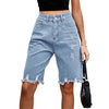 Knee Length Casual Jean Shorts Distressed High Waisted Denim Shorts-Denim Shorts-Arimonz-Arimonz