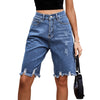 Knee Length Casual Jean Shorts Distressed High Waisted Denim Shorts-Denim Shorts-Arimonz-Blue-S-Arimonz
