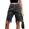 Knee Length Casual Jean Shorts Distressed High Waisted Denim Shorts-Denim Shorts-Arimonz-Dark Grey-S-Arimonz
