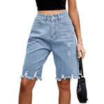 Knee Length Casual Jean Shorts Distressed High Waisted Denim Shorts-Denim Shorts-Arimonz-Sky Blue-S-Arimonz