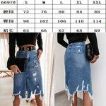 Knee Length Denim Skirt Casual Pocket High Waist Straight Denim Skirt-Denim Skirts-Arimonz-Arimonz