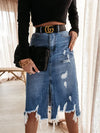 Knee Length Denim Skirt Casual Pocket High Waist Straight Denim Skirt-Denim Skirts-Arimonz-Arimonz