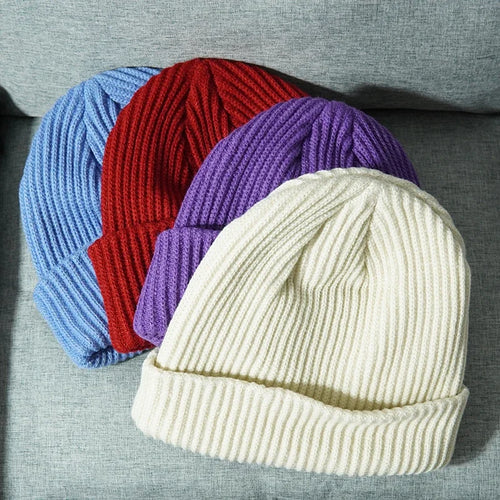Knitted Hat Solid Skuilles Beanies Dad Cap Thick Warm Ski Beanies Caps-Winter Hats-Arimonz-Arimonz