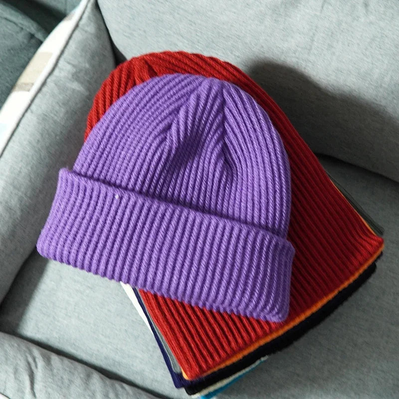 Knitted Hat Solid Skuilles Beanies Dad Cap Thick Warm Ski Beanies Caps-Winter Hats-Arimonz-Arimonz