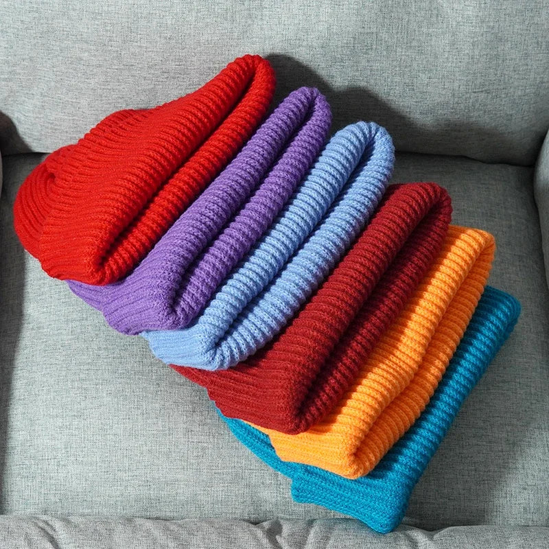 Knitted Hat Solid Skuilles Beanies Dad Cap Thick Warm Ski Beanies Caps-Winter Hats-Arimonz-Arimonz