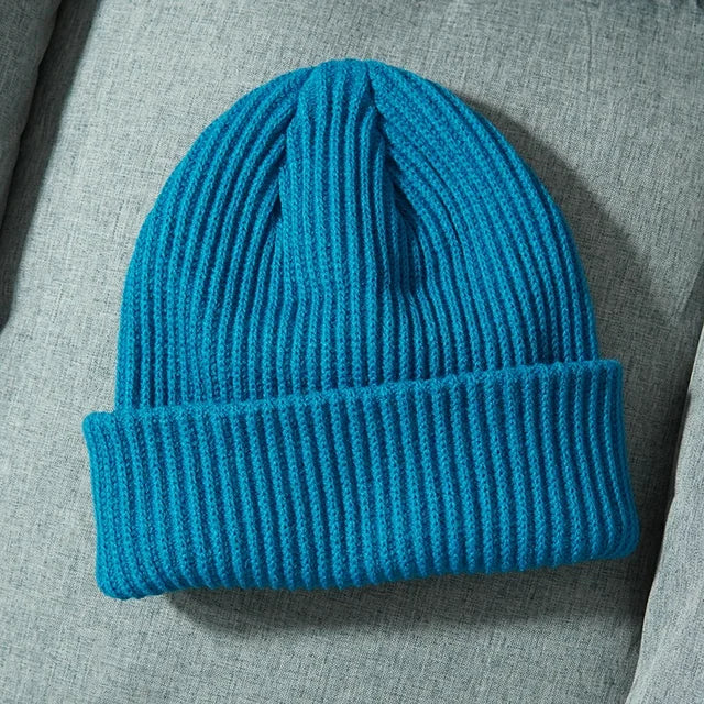 Knitted Hat Solid Skuilles Beanies Dad Cap Thick Warm Ski Beanies Caps-Winter Hats-Arimonz-Blue-Arimonz