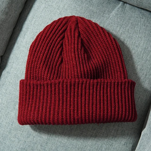 Knitted Hat Solid Skuilles Beanies Dad Cap Thick Warm Ski Beanies Caps-Winter Hats-Arimonz-Burgundy-Arimonz
