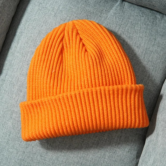 Knitted Hat Solid Skuilles Beanies Dad Cap Thick Warm Ski Beanies Caps-Winter Hats-Arimonz-Orange-Arimonz